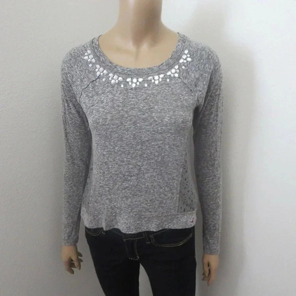 Hollister Marled Rhinestone Embellished Top Small - Picture 1 of 6